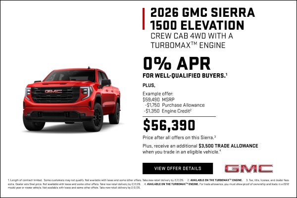 0% APR for well-qualified buyers.1

Plus,

Example offer:
$59,490 MSRP
$1,750 Purchase Allowance
...