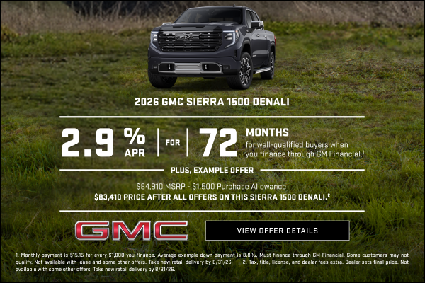 2.9% APR FOR 72 MONTHS for well-qualified buyers when you finance through GM Financial.1

Plus,
E...